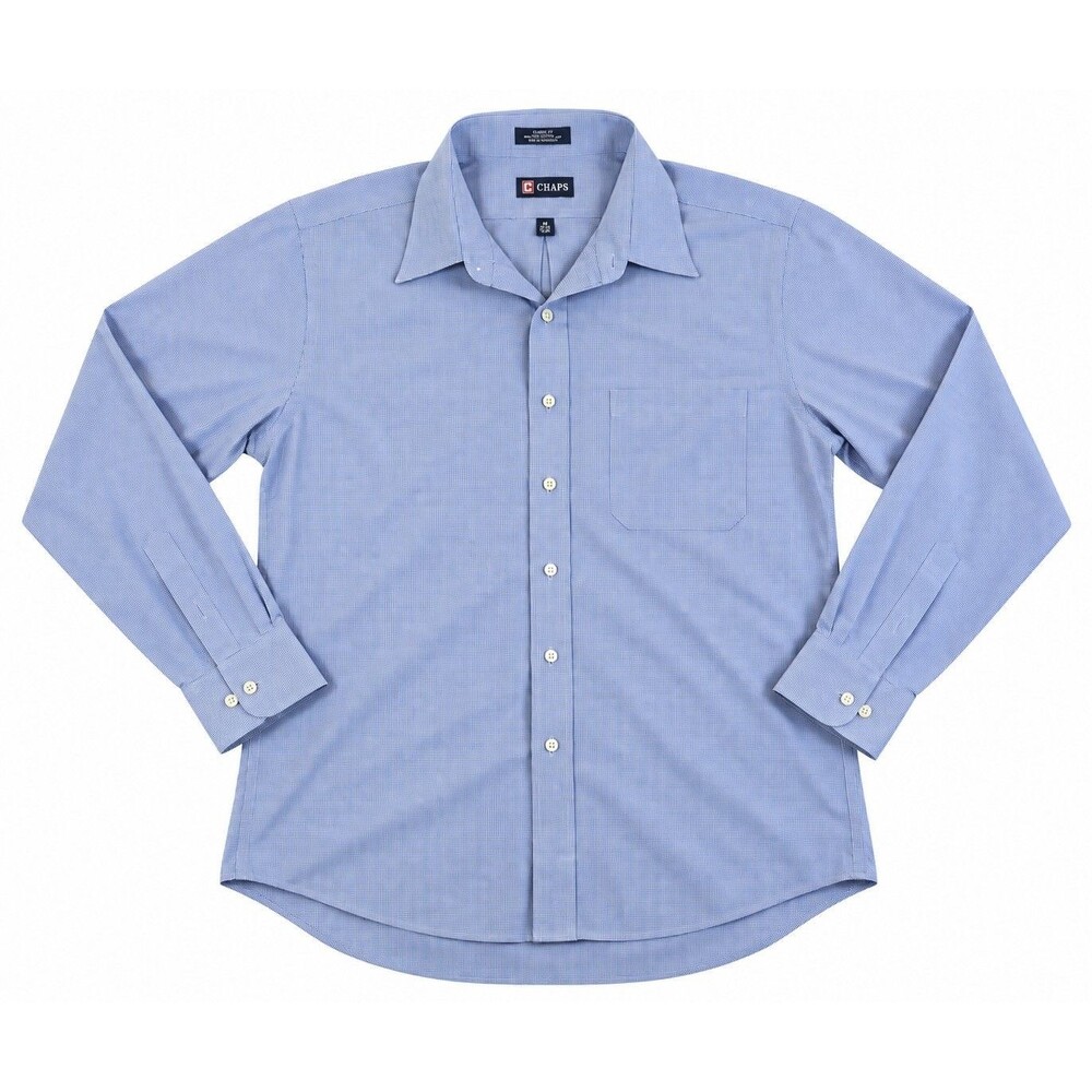 Chaps Men’s 18 34/35 Blue Micro Check Wrinkle Free Classic Fit Dress XL